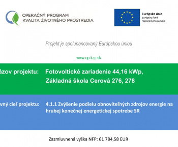 Aktuality / Fotovoltické zariadenie 44,16 kWp, Základná škola Cerová  - foto