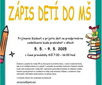 Aktuality / Zápis detí do materskej školy Cerová - foto