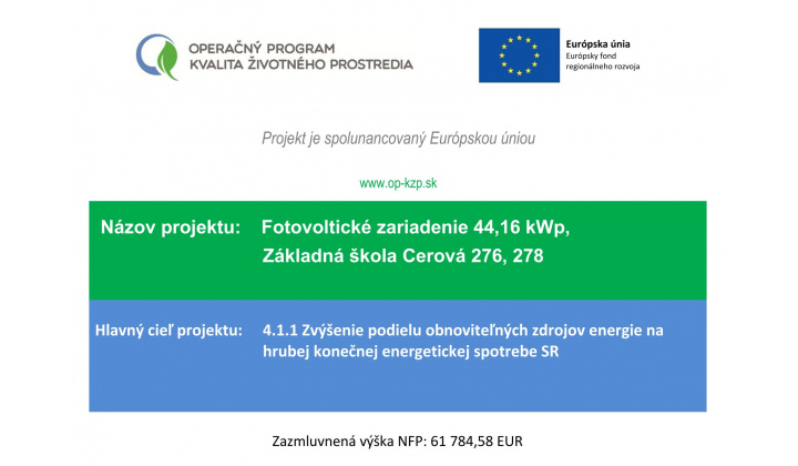 Fotovoltické zariadenie 44,16 kWp, Základná škola Cerová 