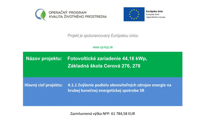 Fotovoltické zariadenie 44,16 kWp, Základná škola Cerová