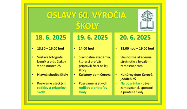 Pozvánka k 60. výročiu školy
